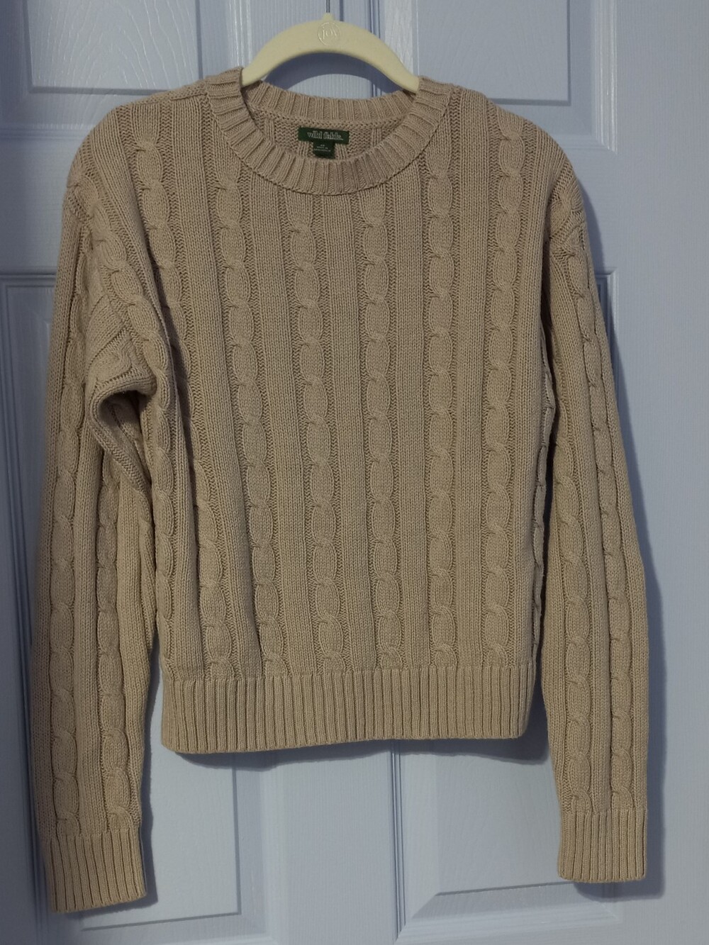 Cable Knit Crewneck Sweater in Beige